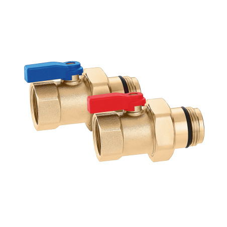 Paire de vannes pour collecteur S2 et Hydronic, bleu-rouge, femelle union Mx662 1"
