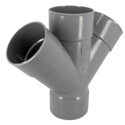 Culotte double parallèle, Ø 100, femelle-femelle à 45°, à coller, gris, en PVC