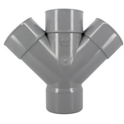 Culotte double parallèle, Ø 100, femelle-femelle à 45°, à coller, gris, en PVC