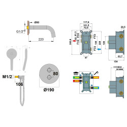 Formule bain-douche encastrée thermostatique douchette 3 jets COX / ORTENCE