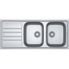 Évier Inox FLL 621 FLASH 2 cuves, avec égouttoir (réversible) - 1160x500mm - vidage automatique