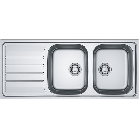 Évier Inox FLL 621 FLASH 2 cuves, avec égouttoir (réversible) - 1160x500mm - vidage manuel
