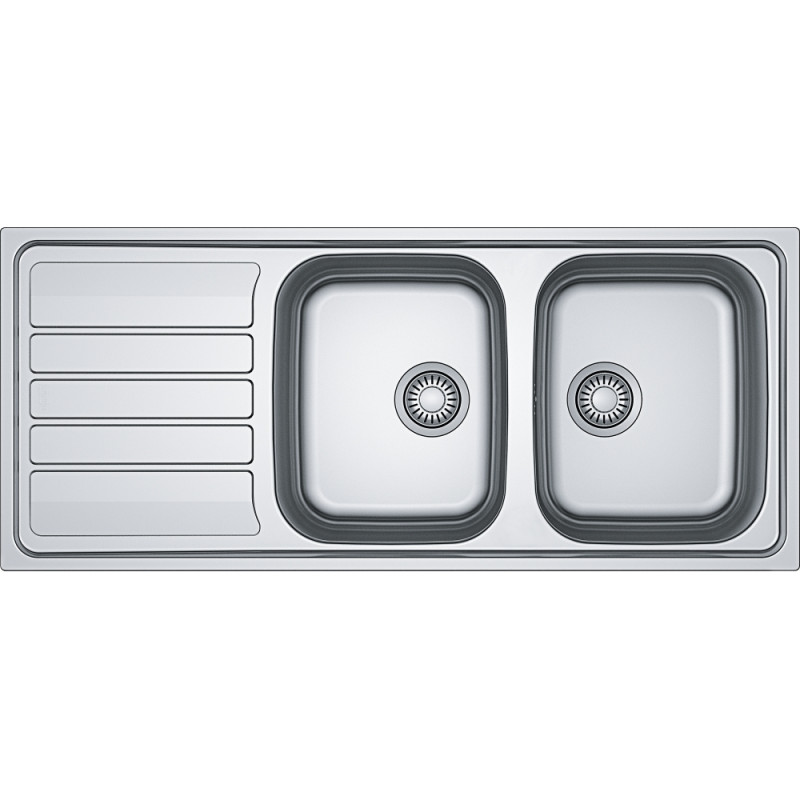 Évier Inox FLN 621 FLASH 2 cuves, avec égouttoir (réversible) - 1160x500mm - vidage manuel