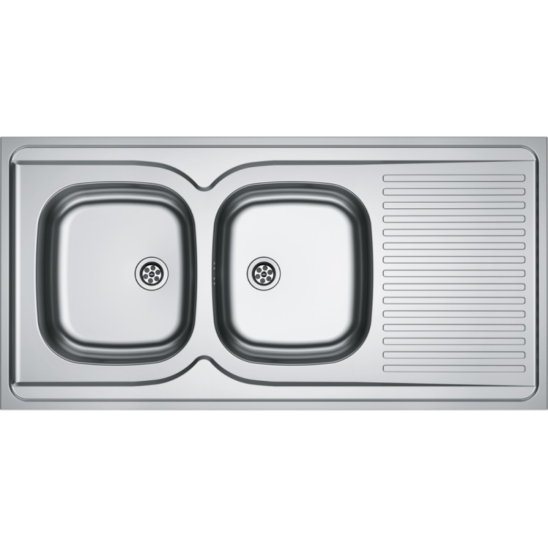 Évier Inox MAL 721-1200 MAN 2 cuves, avec égouttoir (réversible) - 1200x600mm