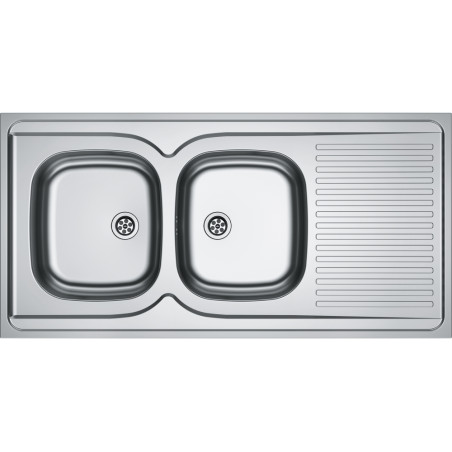 Évier Inox MAL 721-1200 MAN 2 cuves, avec égouttoir (réversible) - 1200x600mm