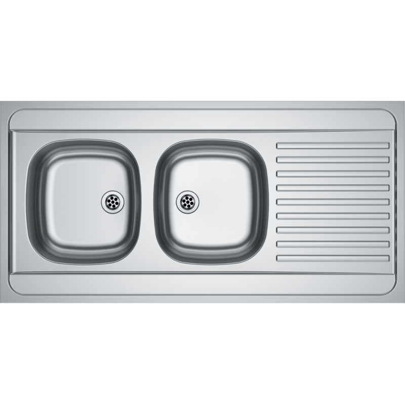 Évier Inox MAN 721-1200 2 cuves, avec égouttoir (réversible) - 1200x600mm