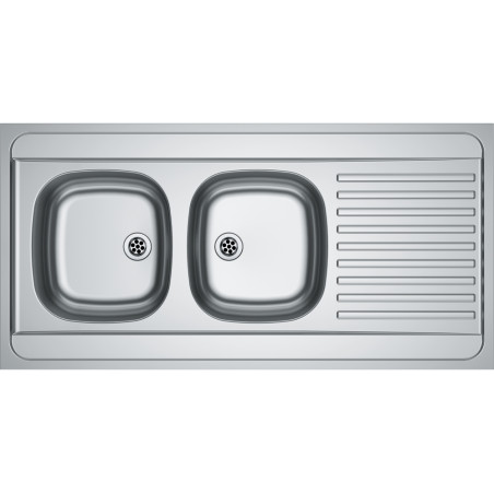 Évier Inox MAN 721-1200 2 cuves, avec égouttoir (réversible) - 1200x600mm