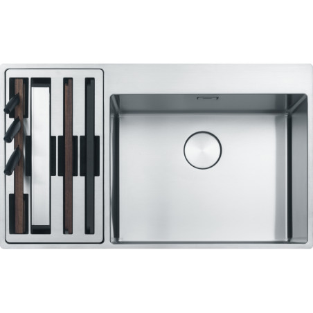 Cuve Inox BWX 220-54-27 BOX CENTER 2 cuves (R12), sans égouttoir (petite cuve à gauche) - 860x510mm