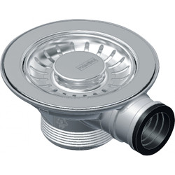Bonde 90 mm manuelle , en inox , avec trop plein , sans tirette , panier amovible , pour évier inox