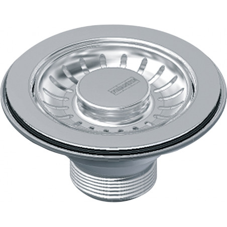 Bonde 90 mm manuelle , en inox , sans trop plein , sans tirette , panier amovible , pour évier inox