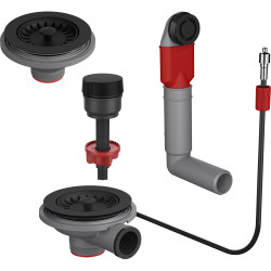 Vidage automatique à bouton rotatif, 1 évier avec 1 cuve 1/2 ou 2 cuves, trop-plein rond intégré, noir mat, pour éviers AZG, BFG