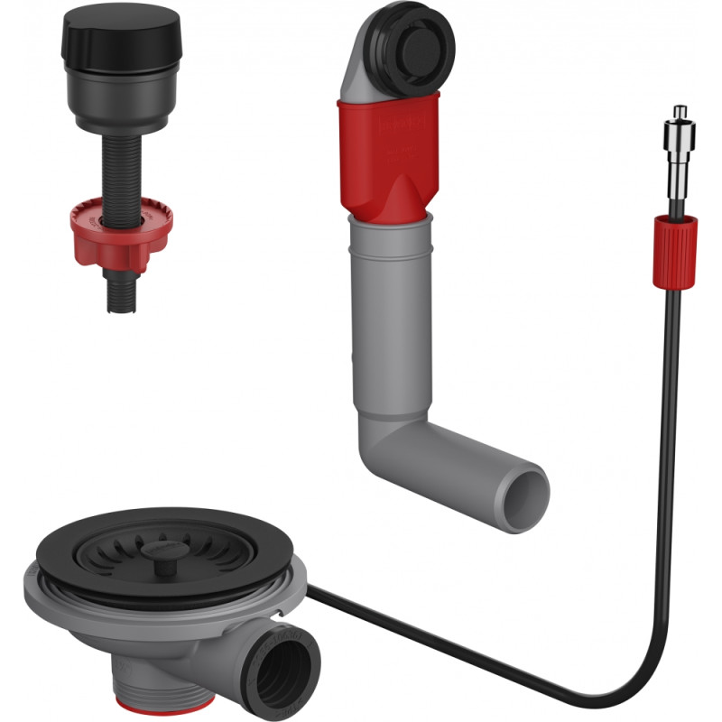 Vidage automatique à bouton rotatif, 1 évier avec 1 cuve, trop-plein rond intégré, noir mat, pour éviers AZG, BFG, MRG, ROG 610-