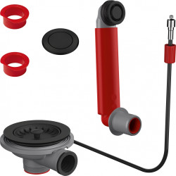 Vidage automatique de couleur noir mat, à bouton push noir mat,  pour 1 cuve UBG 610-78, trop-plein rond intégré noir mat, bonde