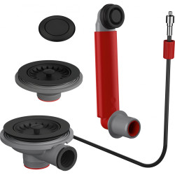 Vidage automatique de couleur noir mat, à bouton push noir mat,  pour 1 évier avec 1 1/2 cuve ou 2 cuves, trop-plein rond intégr
