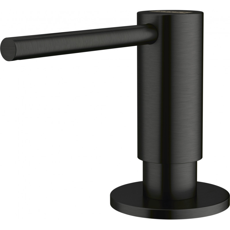 ATLAS , Distributeur de savon , Levier haut , Tout Inox , PVD INOX NOIR , Rotation bec 360° , Embase 50mm , Perçage 25/35mm , Ca