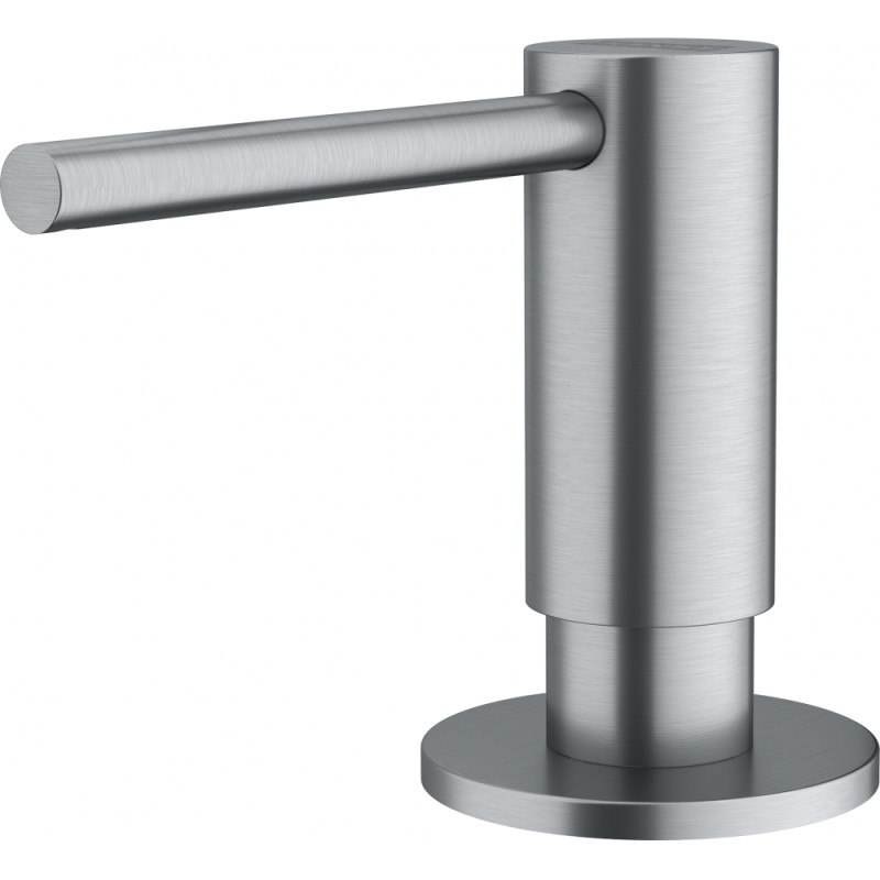 ATLAS , Distributeur de savon , Levier haut , Tout Inox , INOX , Rotation bec 360° , Embase 50mm , Perçage 25/35mm , Capacité 35
