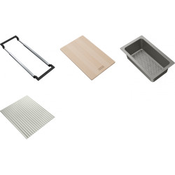 ALL-IN SET3 comprenant le support téléscopique, planche à découper 320x200x18mm,panier égouttoir PVC noir 297x173x95mm, tapis pl
