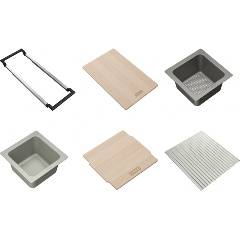 ALL-IN SET4 comprenant support téléscopique , planche à découper 320x200x18mm, panier égouttoir PVC noir 173x173x95mm, bol PVC g