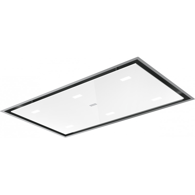 Hotte de plafond MARIS 900 mm Inox/verre blanc, hauteur 23 cm, classe A+, débit max 400 m3/h/int 720 m3/h, niveau sonore mini 43