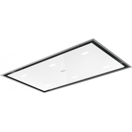 Hotte de plafond MARIS 900 mm Inox/verre blanc, hauteur 23 cm, classe A+, débit max 400 m3/h/int 720 m3/h, niveau sonore mini 43
