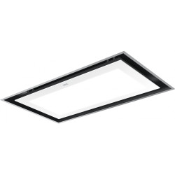 Hotte de plafond MYTHOS 900 mm inox/ panneau verre blanc LED, profondeur 23 cm, classe A, débit max 400 m3/h/int 720 m3/h, nivea