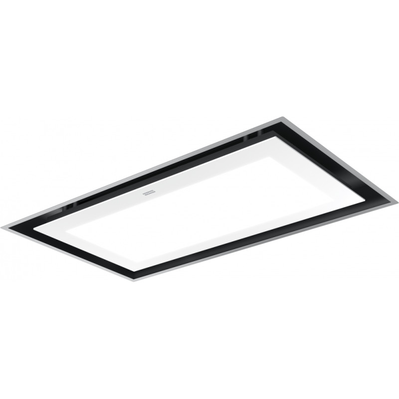 Hotte de plafond MYTHOS 900 mm inox/ panneau verre blanc LED, profondeur 23 cm, classe A, débit max 400 m3/h/int 720 m3/h, nivea