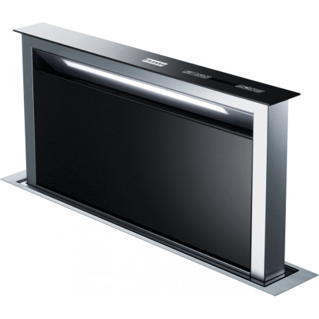 Hotte de plan FDW 908 mm verre noir/inox , classe A , débit max 440 m3/h / int 720, niveau sonore mini 43 dB (A) / maxi 57 dB(A)
