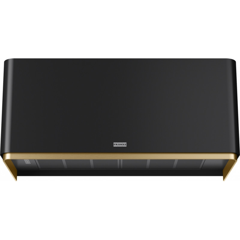 Hotte design MYTHOS MASTERPIECE MURALE 800 mm, noir/reflet d'or, classe A, débit max 600 m3/h/int 750 m3/h, niveau sonore mini 4