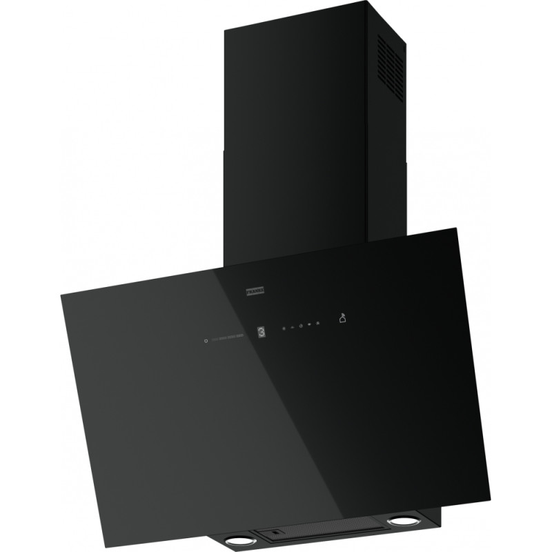 Hotte verticale inclinée AQ-SENSE 800 mm verre noir , classe A+ , débit max 620 m3/h/int 770 m3/h, niveau sonore mini 48 dB (A)/