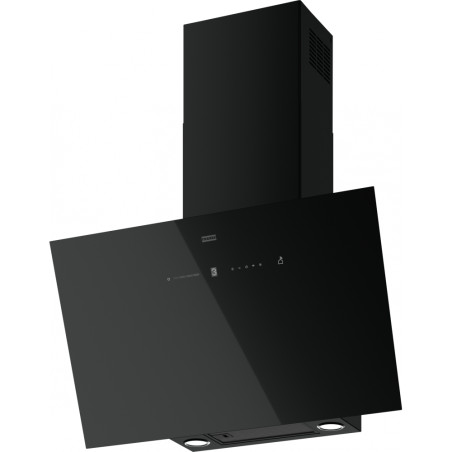 Hotte verticale inclinée AQ-SENSE 800 mm verre noir , classe A+ , débit max 620 m3/h/int 770 m3/h, niveau sonore mini 48 dB (A)/