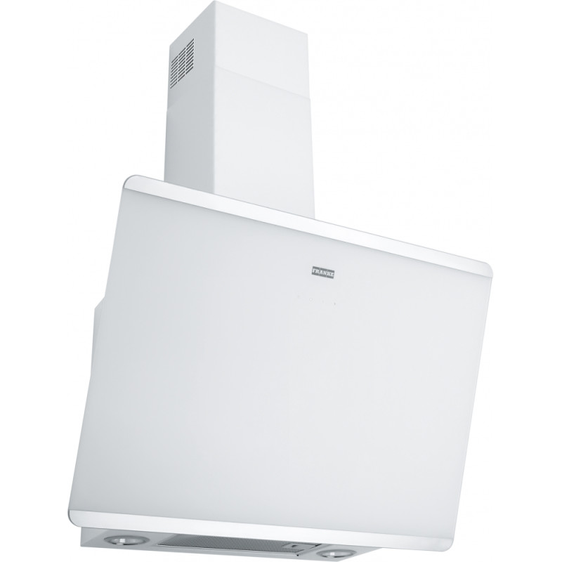 Hotte verticale inclinée EVO PLUS 600 mm verre blanc/inox, classe A+, débit max 470 m3/h/int 800 m3/h, niveau sonore mini 48 dB 