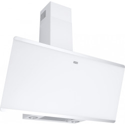 Hotte verticale inclinée EVO PLUS 900 mm verre blanc/inox, classe A+, débit max 470 m3/h/int 800 m3/h, niveau sonore mini 48 dB 