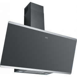Hotte verticale inclinée EVO PLUS 900 mm verre noir/inox, classe A+, débit max 470 m3/h/int 800 m3/h, niveau sonore mini 48 dB (