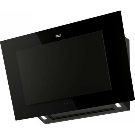 Hotte verticale inclinée MARIS PRO 900 mm verre noir panneau noir mat, classe A+, débit max 450 m3/h/int 790 m3/h, niveau sonore