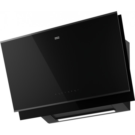 Hotte verticale inclinée MYTHOS PRO 900 mm verre noir fumé + finition inox, classe A++ , débit max 450 m3/h/int 880 m3 (réf. 233