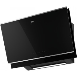 Hotte verticale inclinée MYTHOS PRO 900 mm verre noir fumé + finition inox, classe A++ , débit max 450 m3/h/int 880 m3 (réf. 233
