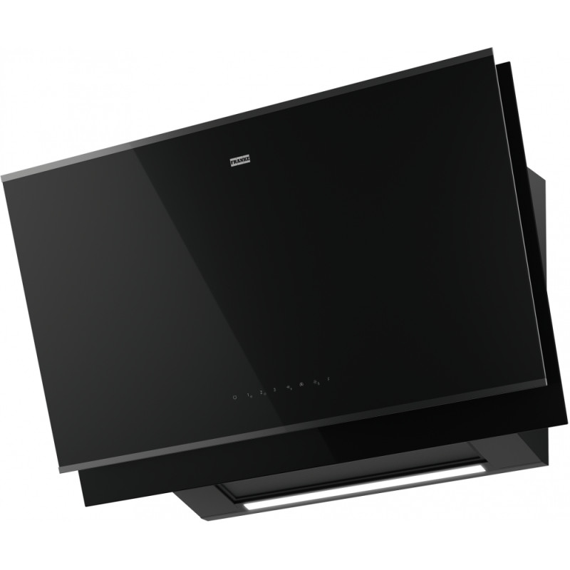 Hotte verticale inclinée MYTHOS PRO 900 mm verre noir fumé + finition noir mat, connectivité avec tables induction K Link, class