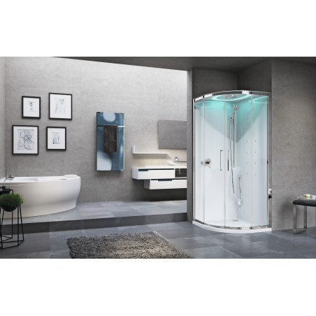 Cabine de douche EON R 90 x 90 cm mitigeur thermostatique + coiffe verre transparent