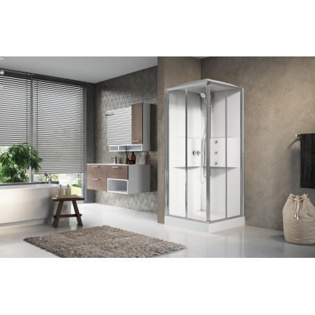 Cabine de douche MEDIA 2.0 A 80 x 80 cm mitigeur thermostatique verre transparent