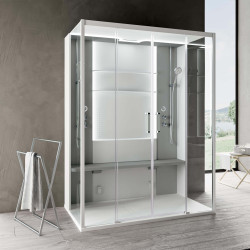 Cabine hydromassante SKILL 2A 160 x 97 cm ther + HYD + hammam + douche zénithale verre