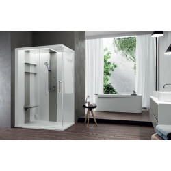 Cabine hydromassante SKILL 2P 140 x 80 cm gauche mitigeur ter. + hydromassage + coiffe SKI2P140ST1F