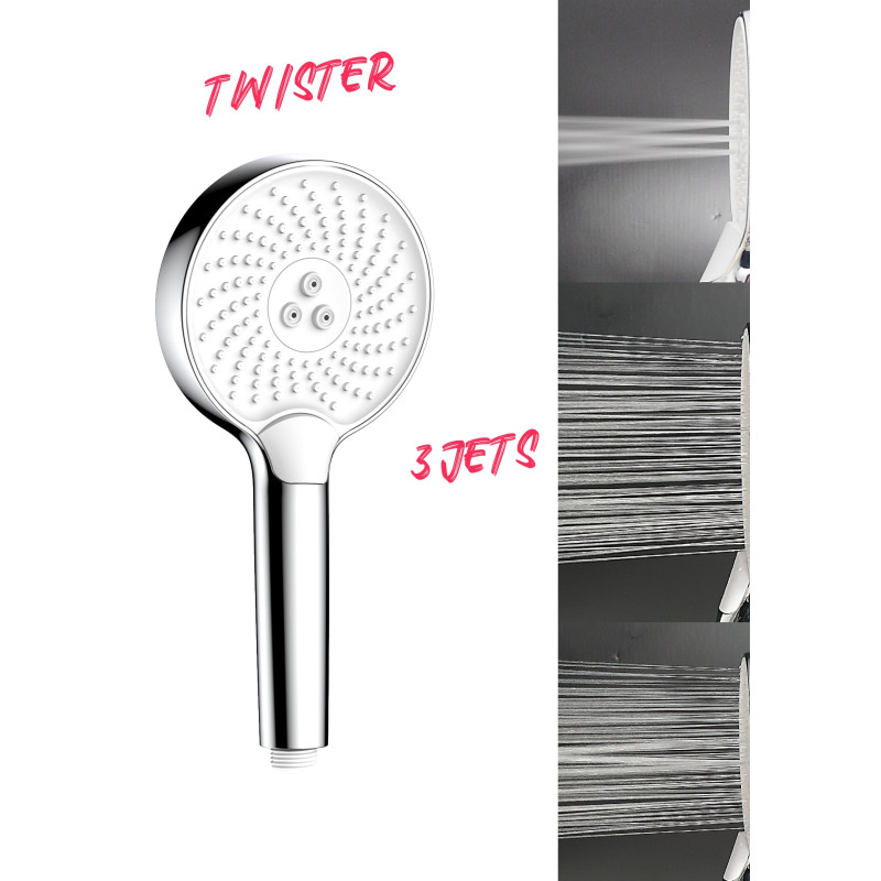 Douchette twister 3 jets chromé + blanc 125 mm