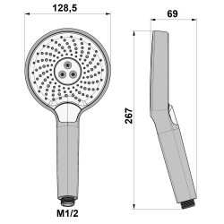 Douchette twister 3 jets chromé + blanc 125 mm