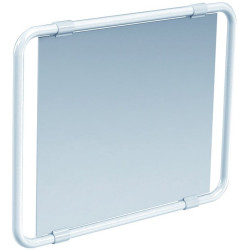 Miroir orientable 60 x 50 cm, multidirectionnel, avec poignée, cadre alu. Blanc