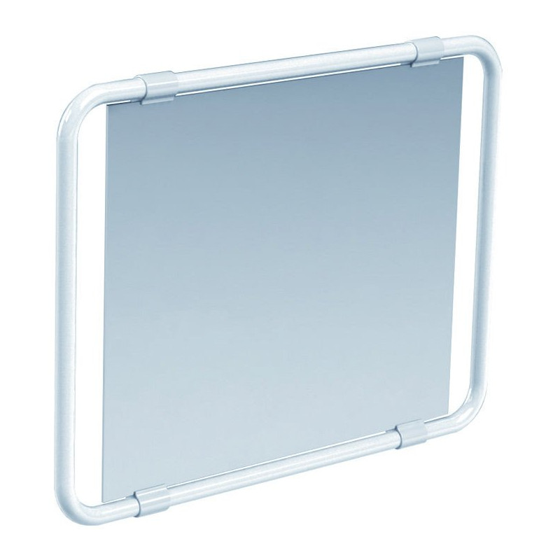 Miroir orientable 60 x 50 cm, multidirectionnel, avec poignée, cadre alu. Blanc
