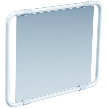 Miroir orientable 60 x 50 cm, multidirectionnel, avec poignée, cadre alu. Blanc
