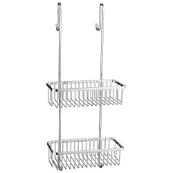 Panier de douche droit à suspendre, double paniers, inox poli brillant
