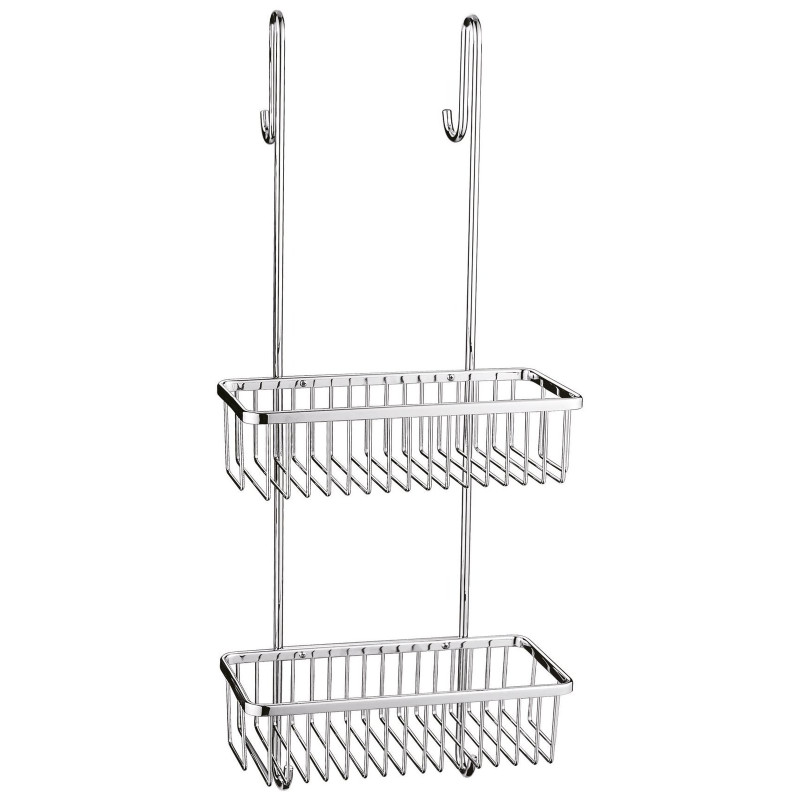 Panier de douche droit à suspendre, double paniers, inox poli brillant