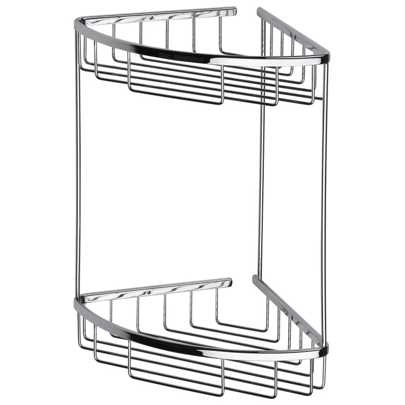 Panier de douche mural d'angle, double paniers, inox poli brillant