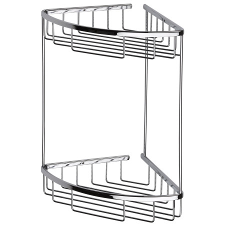 Panier de douche mural d'angle, double paniers, inox poli brillant